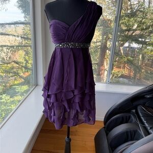 One-Shoulder Purple Dress with Embellished Waist, size 2